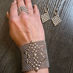 Sergio Gutierrez Liquid Metal Silver Mesh Bracelet, Ring, Earring set